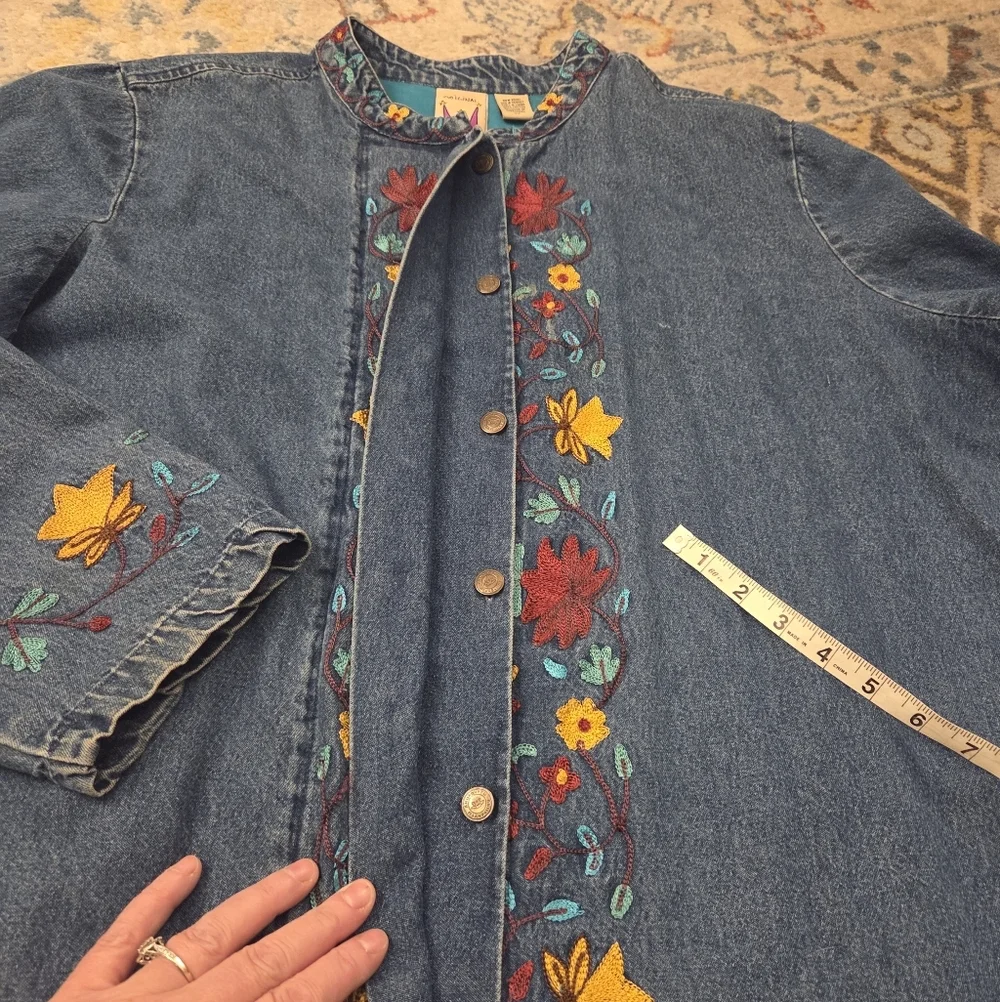 Vintage Original Anthony Denim Embroidered Button Down Jacket Women's 3X Cottage - Picture 9 of 11